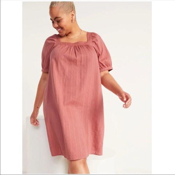 Women's Puff-Sleeves Dobby Mini Swing Dress Plus Size 4X - Picture 1 of 8